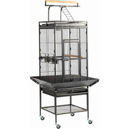 VINGLI 65-Inch Wrought Iron Bird Cage with Playtop | Durable Large Flight Cage with Ladder & Rolling Stand for Parrots, Cockatiels, Budgies, Lovebirds, Small/Medium Birds