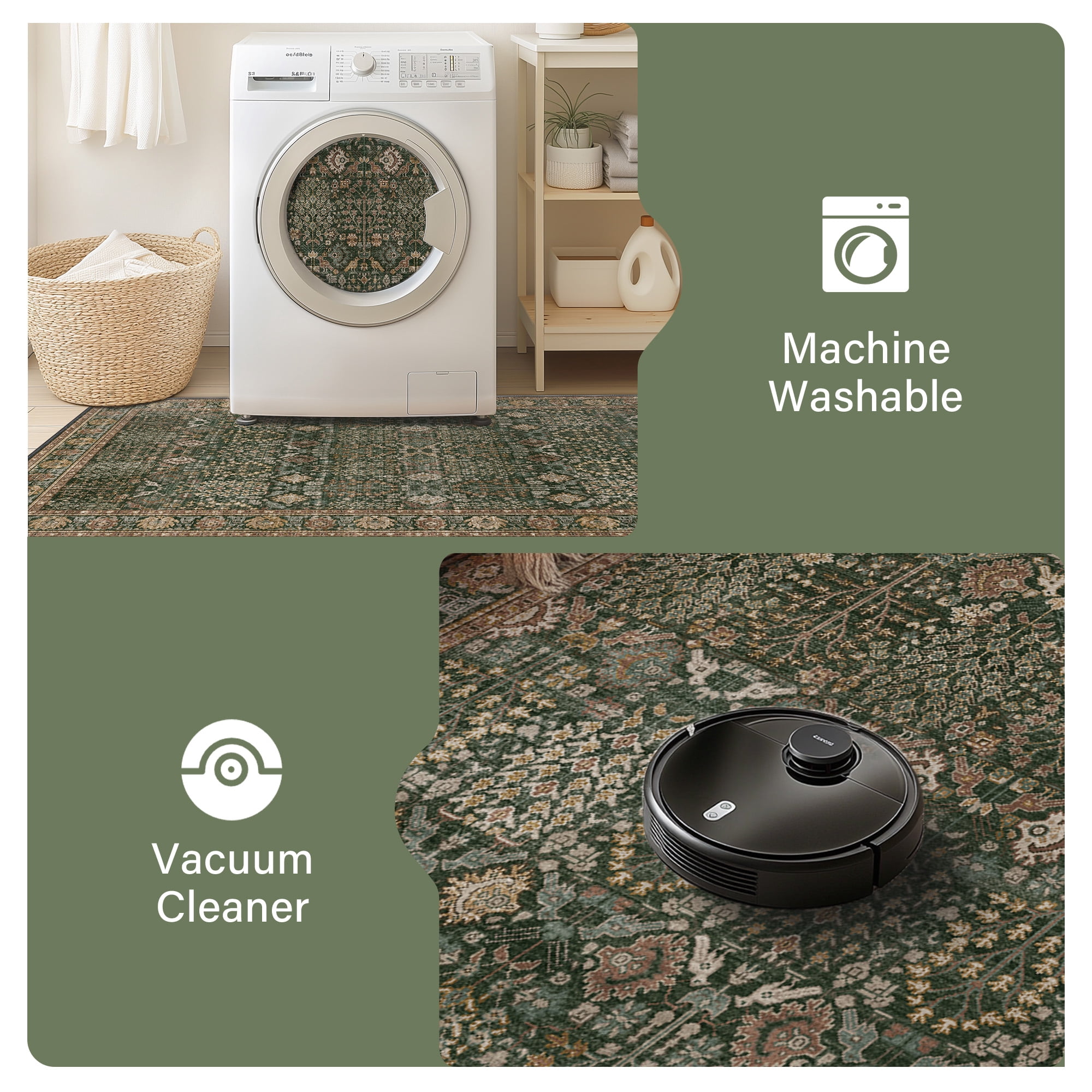 KUETH 8X10 Area Rugs Machine Washable Rugs for Living Room, Non Slip Throw Rug with Rubber Backing, Rug for Entryway、Bedroom、Kitchen、Floor and Dining Room