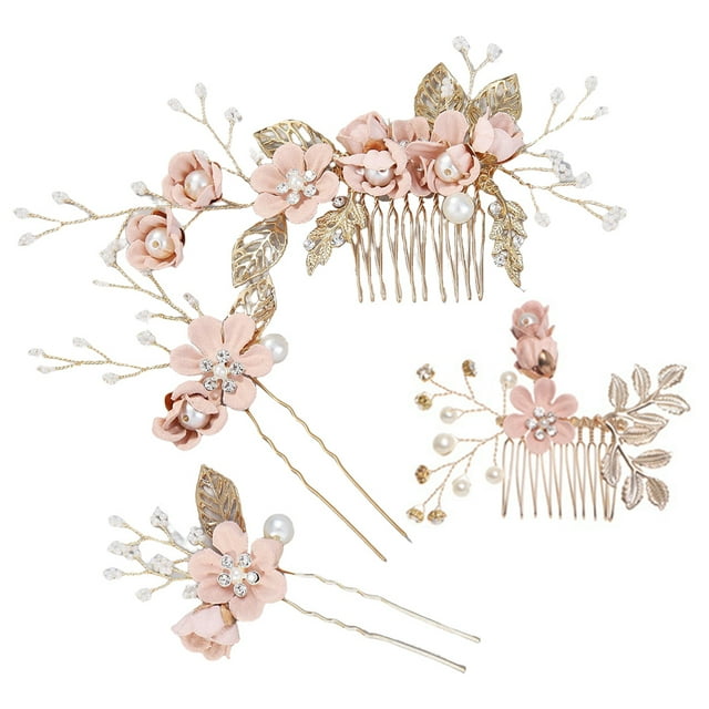 Minnieouse Conjunto de 4 piezas de peinetas de flores para boda, tocado elegante para mujer, hermoso tocado de novia, accesorio de joyería de moda Accesorio para el cabello Rosado Minnieouse AP012181-02