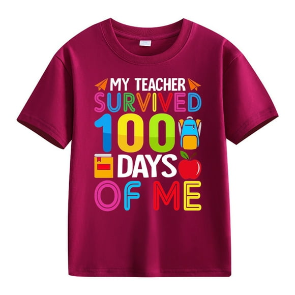 LNMQLPDBS Cute Summer Tops 100th Day of School Shirt Graphic Printed Short Sleeve Shirts Casual Crewneck Loose Tshirts for Unisex Baby