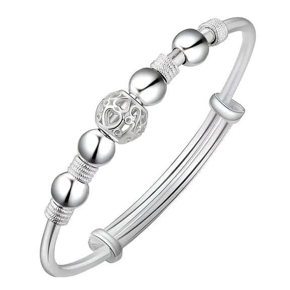 DESIGNICE Women'S Sterling Silver Bracelets Bangle 925 Sterling Silver Hollow Beads Bangle Bracelet Transfer Lucky Cuff Bracelet Adjustable Fashion Party Jewelry
