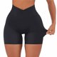 thumbnail image 5 of Gibobby Shorts Yoga Pantalones cortos de Yoga para mujer, novedad de verano, plisados de crisantemo, melocotón, cintura alta(Negro, L), 5 of 5