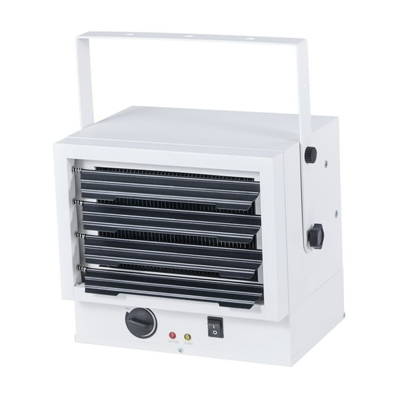 KFFKFF Electric Garage Heater, 5000-Watt Wall/Ceiling Mounted Heater for Two-Car Spaces, Overheat Protection & Adjustable Angles, Durable Design for Indoor Workshops and Warehouses, 240V White