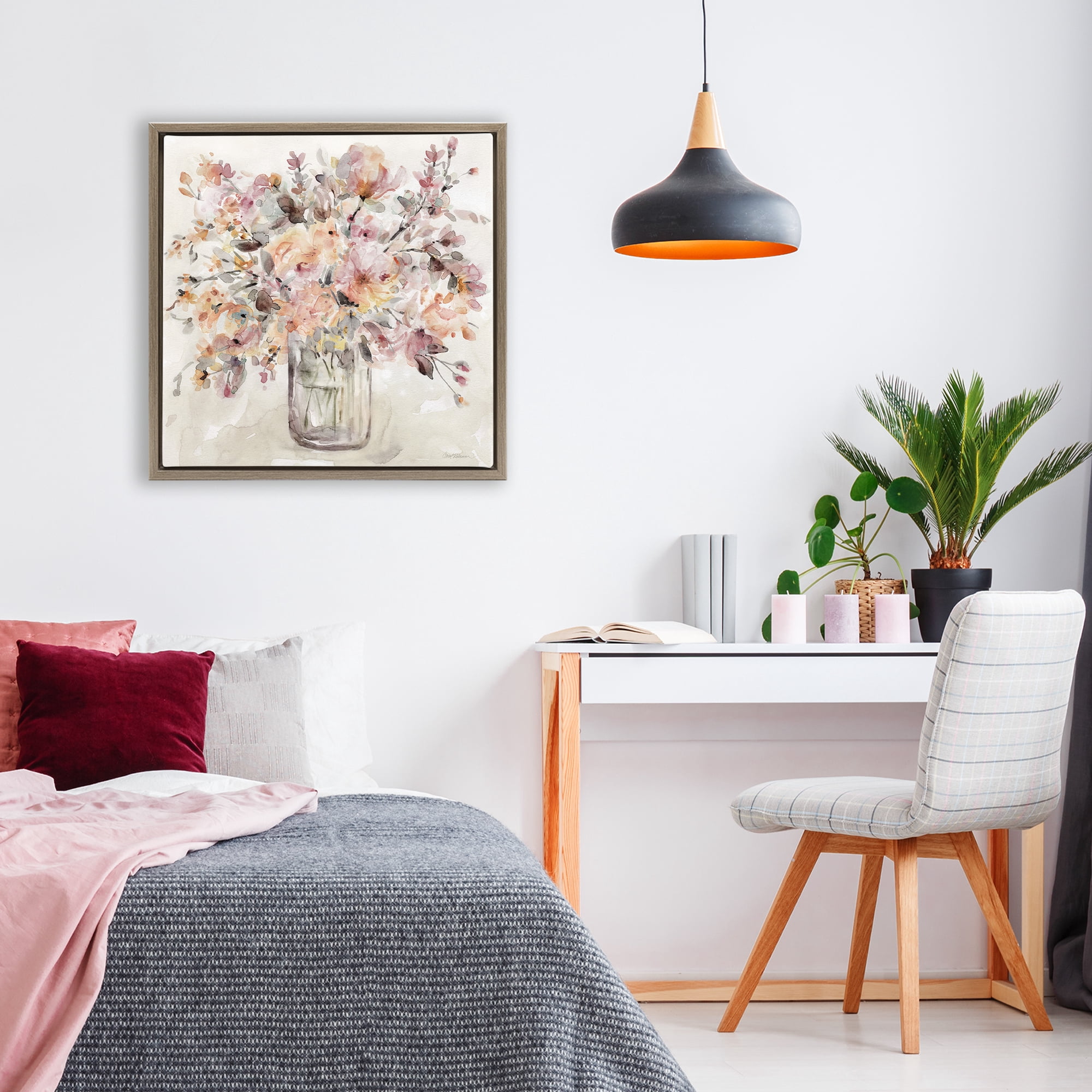 Stupell Industries Fluid Petals Watercolor Bouquet Brown Framed Floater Canvas Wall Art, design by Carol Robinson