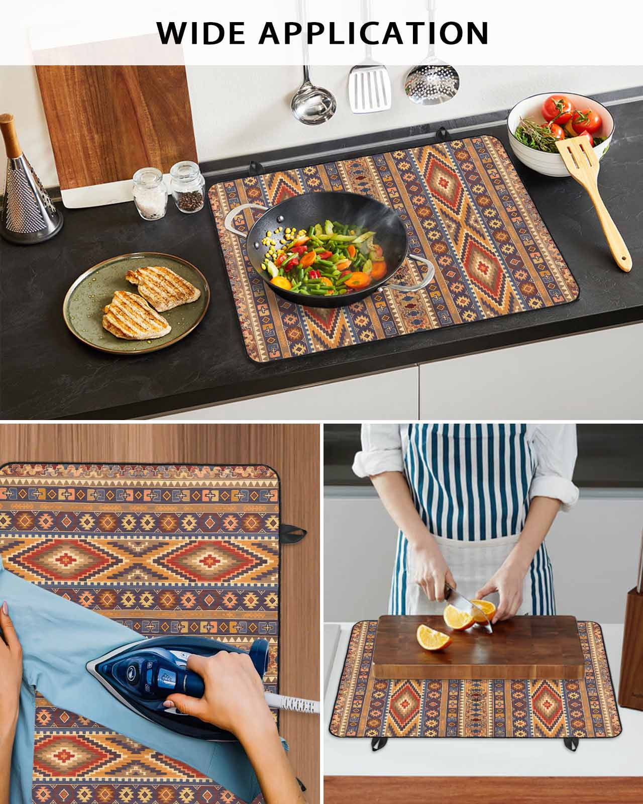 nqOlkjepod Large Induction Cooktop Protector Mat 24"x21", Southwest Boho Stove Top Covers for Electric Stove, Retro Farmhouse Abstract Geometric Striped Stove Burner Cover Mats Stove Cover