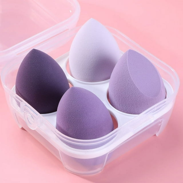 Zhuge Juego de 4 esponjas de belleza, esponja para mezclar maquillaje líquido y en crema, esponja para base con caja de almacenamiento, morado A05