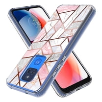 Moto G Play (2021) Case, Rosebono Hybrid Bling Glitter Sparkle Laser Pink Polygon Geometric Marble Graphic Fashion Cute Colorful Skin Cover Case for Moto G Play (2021)