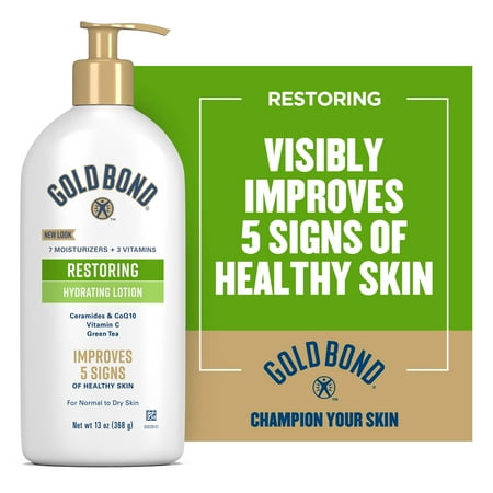 Gold Bond Restoring Hand and Body Lotion & Cream to Revitalize Dry, Dull Skin with Ceramides, Green Tea, & Vitamin C 13 oz.