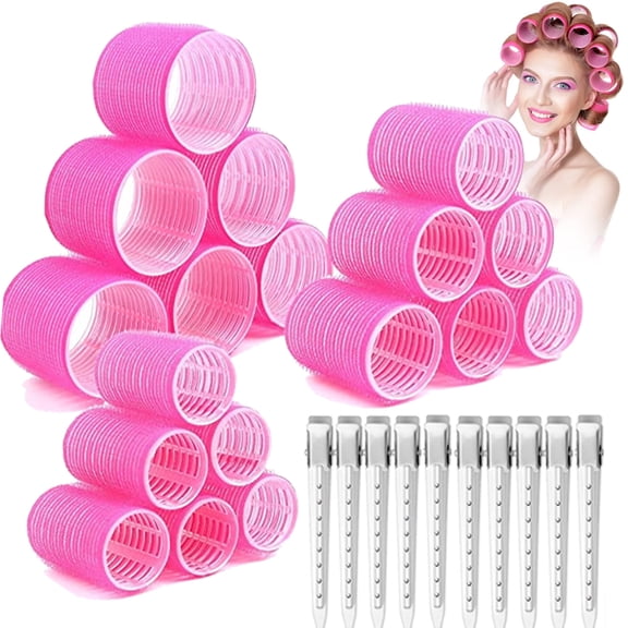 Self grip hair roller set, 18 pcs Hair roller set ,Heatless hair curlers, Hair rollers for Long hair, Medium and Short hair, Hair rollers with hair roller clips, Salon hairdressing curlers