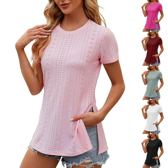 Fesfesfes T-Shirts for Womens Fashion Print Tops Short Sleeve Out Blouse Funny Round Neck T-Shirt Tops Womens Winter Tops L(US:8)