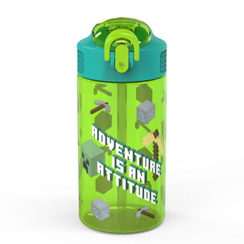 Zak Designs 16 oz Green Plastic Minecraft Water Bottle with Straw Lid