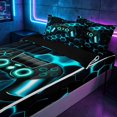 thumbnail image 2 of meiyoeat Gradient Gamepad Zipper Twin Comforter Sets with Fitted Sheet and 2 Pillowcases for Boys Gamers, Neon Honeycomb Cyan Gaming Zipper Bedding Set, Black Reversible, 2 of 6