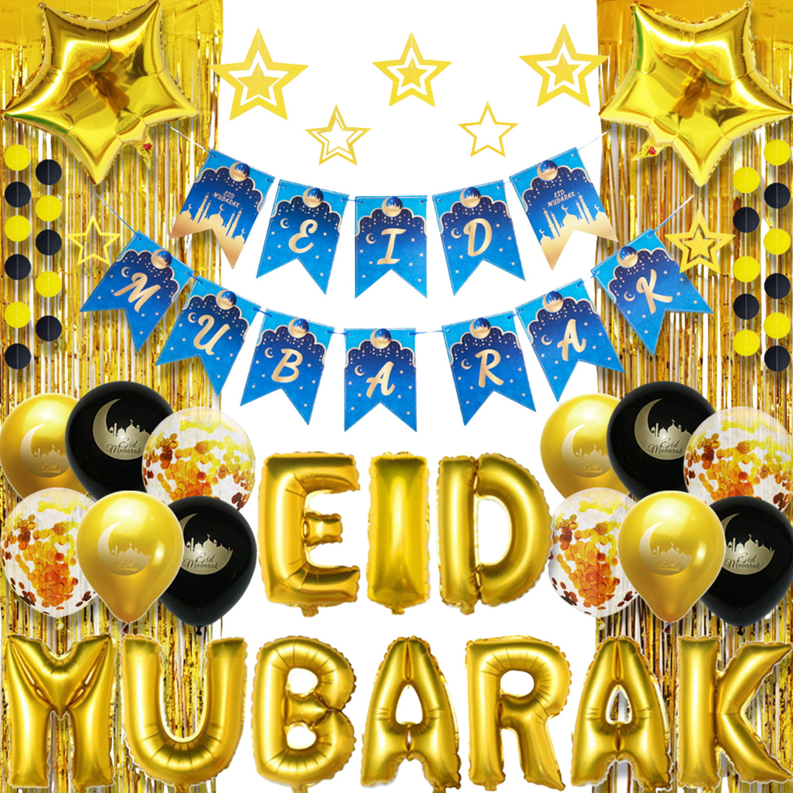 Party-Poter Eid Mubarak Banner Eid Banner with Gitter eid decorations for home Not Need DIY Eid Party Supplies Decorations Eid Celebration Decoration For Eid Mubarak Party 