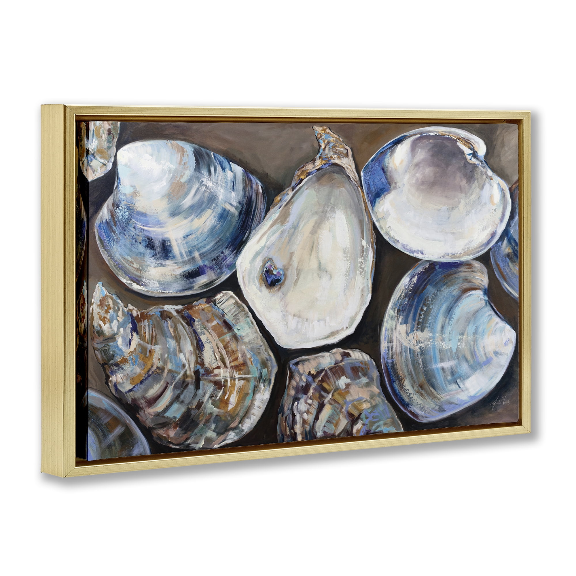 Stupell Industries Varied Seashell Shucks Animals & Insects Painting Gold Floater Framed Canvas Art Print Wall Art, 31 x 21