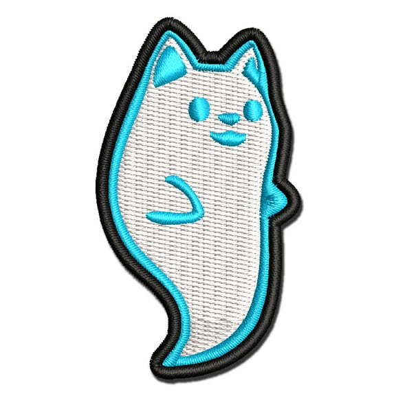Ghost of Cute Cat Kitten Applique Multi-Color Embroidered Iron-On Patch - 2.5 Inch Small