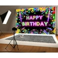 thumbnail image 3 of 9 x 6 ft Neon Glow Birthday Party Large Backdrop Let's Glow in The Dark Themed Birthday Photography Background, Colorful Balloons Graffiti Splatter Paint Dancing Party Kids Portrait Photo Supplies, 3 of 5