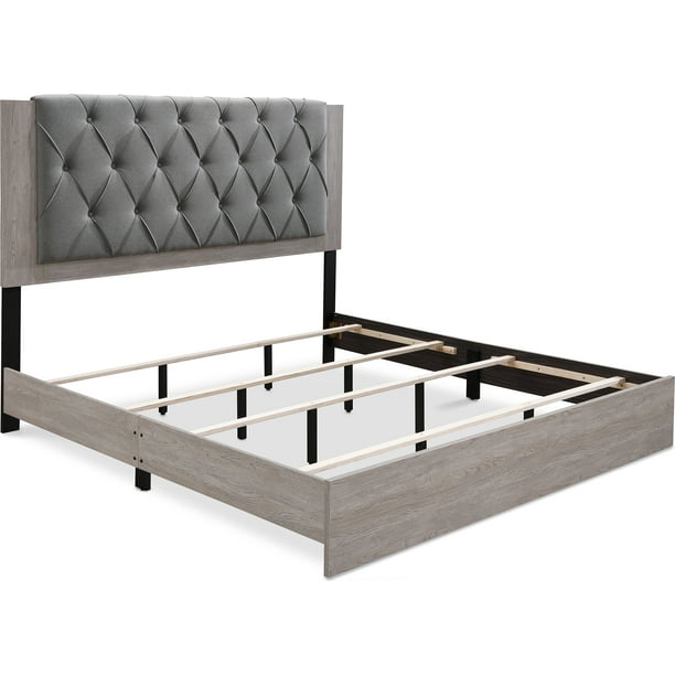 ClickDecor Kenton King Size Bed Frame with Tufted Headboard, Light Gray ...