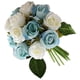 thumbnail image 5 of Ramo de rosas artificiales de 12 cabezas, paquete de flores de simulación, decoración del hogar, adorno de flores falsas para bodas, blanco azul sidaley HA7941-07B, 5 of 6