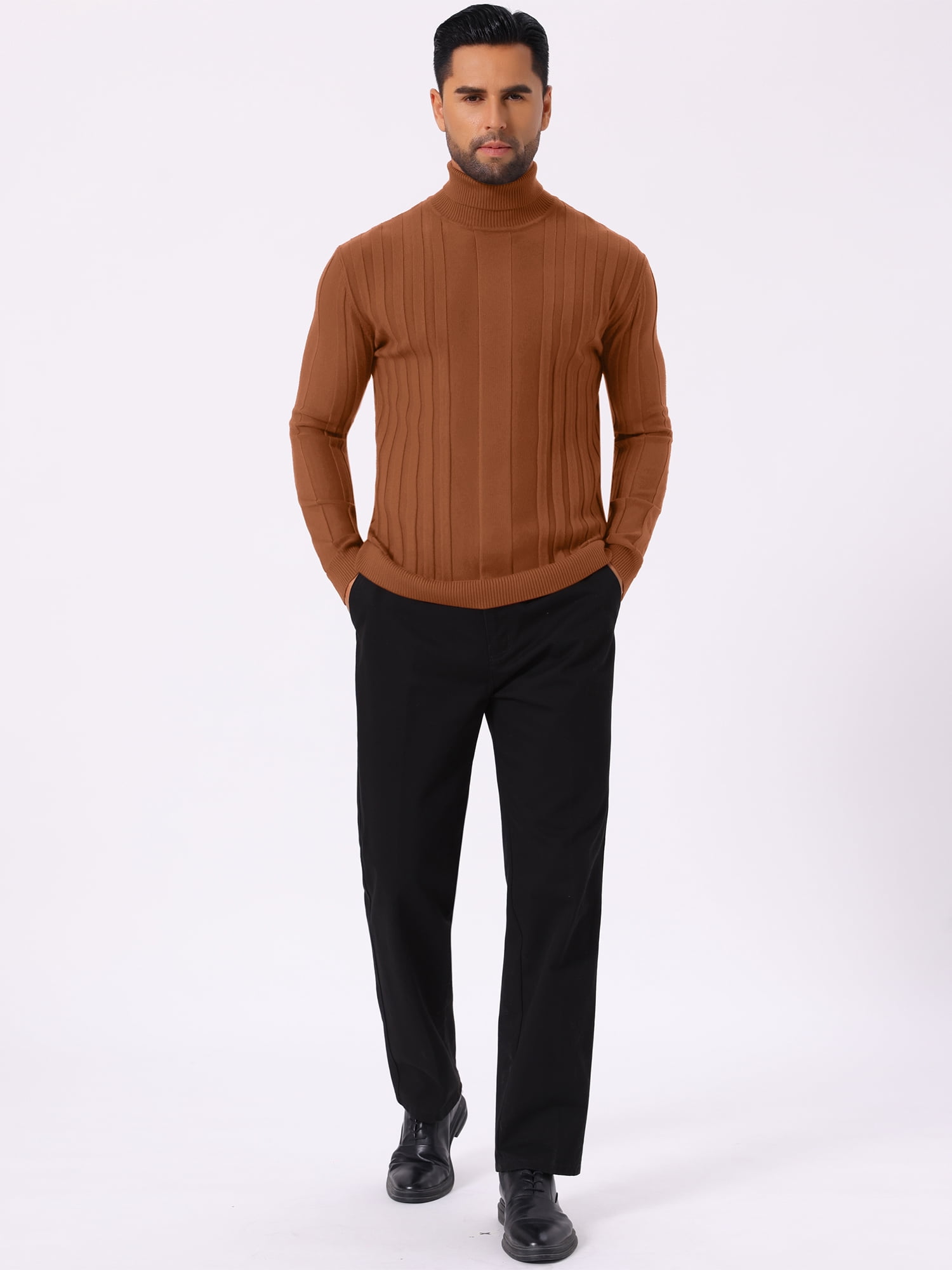 DARING DIVA Men's Solid Turtle Neck Warm Knitted Pullover Sweater S Brown