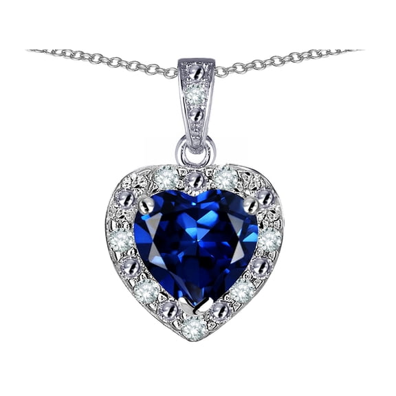 Star K� 10k White Gold Heart Shape Created Sapphire Halo Pendant Necklace