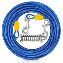 Petbobi 50ft Dog Tie-Out Cable, 4mm Metal Leash with Shock Absorbing Spring & 360°Swivel Clips for Outdoor Camping/Yard, Fits Small to Large Dogs Up to 120lbs, Blue