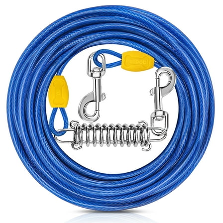 Petbobi 50ft Dog Tie-Out Cable, 4mm Metal Leash with Shock Absorbing Spring & 360°Swivel Clips for Outdoor Camping/Yard, Fits Small to Large Dogs Up to 120lbs, Blue