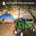 thumbnail image 3 of Collapsible Folding Utility Wagon Cart with Wheels for Kids, Collapsible Folding Outdoor Beach Wagon w/adjustable handle, Beach Wagon for Camping, Concerts, Sporting Events, Beach, Green, S10480, 3 of 10