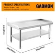 thumbnail image 2 of Stainless Steel 36x28x24 Inch Equipment Grill Stand Table, 1000 Lbs Top Shelf, 220 Lbs Bottom Shelf, Adjustable Legs, 2" Edge Baffle, for Hotel, Home, Commercial Restaurant Kitchen, 2 of 7