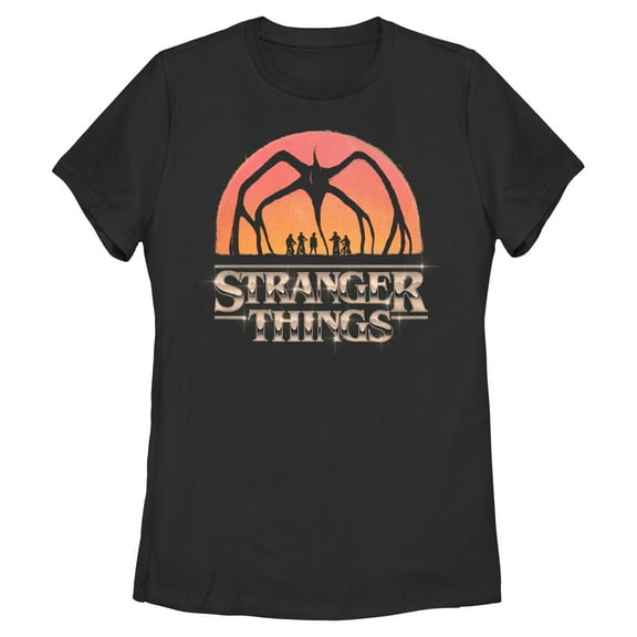 Netflix Women's Stranger Things Mind Flayer Sunset Chrome Logo T Shirt