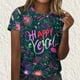 thumbnail image 3 of Camisetas Casuales de Mujer Año Nuevo Impreso Suéter de Manga Corta Cuello Redondo, Top de Moda para el Uso Diario, 3 of 4