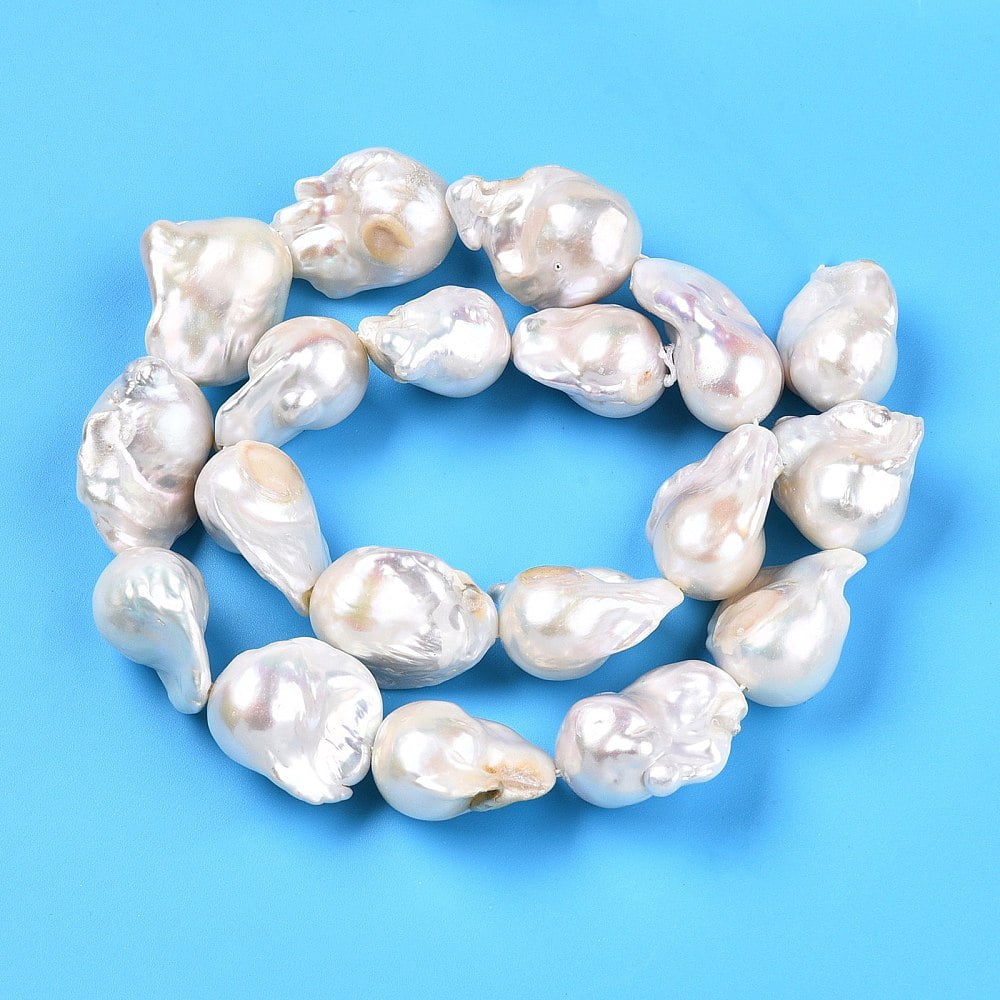 Natural Baroque Pearl Keshi Pearl Beads Strands Cultured Freshwater Pearl Nuggets Creamy White 18~26.5x13.5~21x11~16mm Hole: 0.5mm about 15~20pcs/strand 15.35~16.14''(39~41cm)