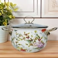 thumbnail image 4 of Enamel Soup Pot with Floral Lid, Large Capacity Induction & Gas Stove Compatible, Elegant White & Green Design for Family Cooking, 4 of 8