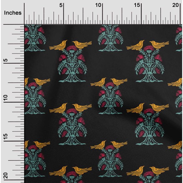 oneOone Polyester Lycra Fabric Bird & Tree Block Print Sewing Fabric BTY 56 Inch Wide