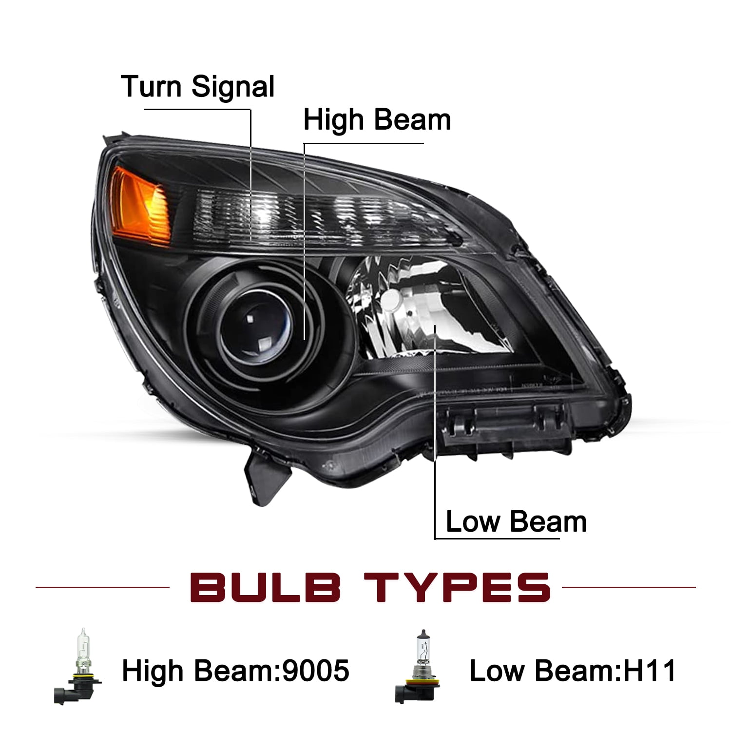 Headlights For 2010-2015 Chevy Equinox LS / LT Black Halogen Headlamps With Bulb
