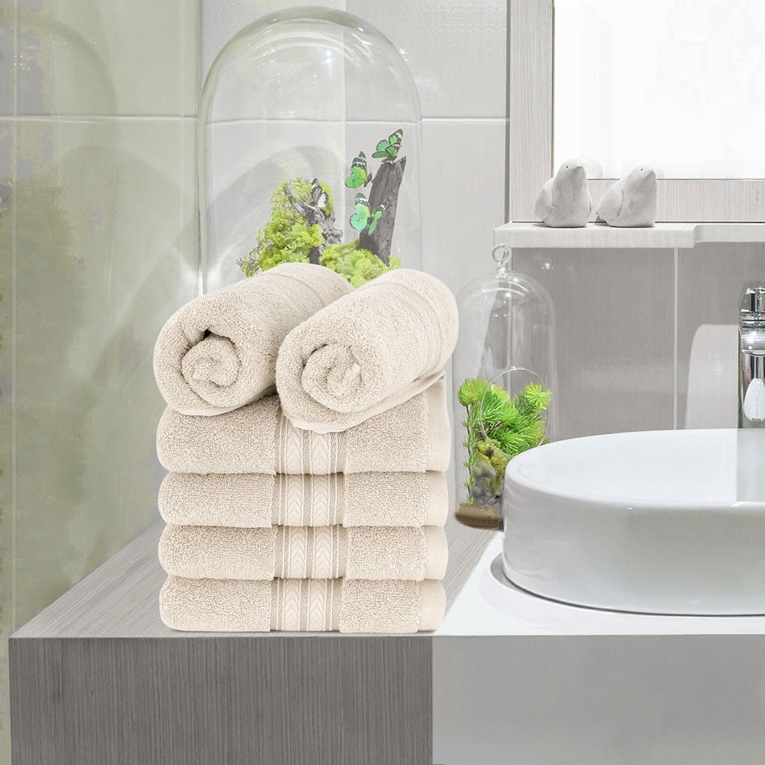 PiccoCasa 6PCS Cotton Soft Hand Towels Set for Bathroom 13" x 29" Camel Color