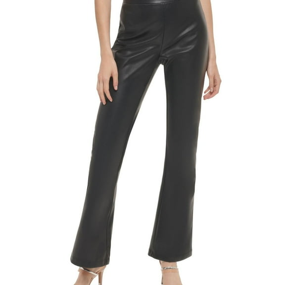 DKNY Womens High Rise Faux Leather Flared Pants