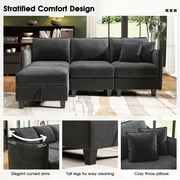 BedLuxury 84” Modular Sectional Sofa with Moveable Storage Ottoman, Cloud Couch Seats 4, Modern Living Room Furniture, Chenille Black