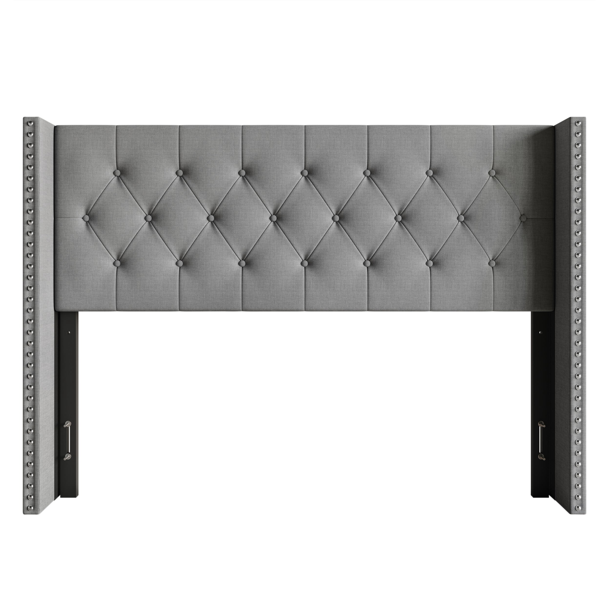 Home Design Grinnell King Tufted Upholstered Headboard with Wingback Design & Button-Tufted Detail, Gray, Easy Assembly