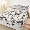 thumbnail image 3 of Manfei Western Cowboy Boots Hats Fitted Sheet Full 3 Pieces,Rustic Cactus Cattle Bed Set,Off White Black,1 Fitted Sheet and 2 Pillowcases, 3 of 6