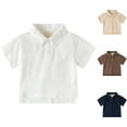 thumbnail image 5 of Gubotare Toddler Boy Dress Shirt Kids Baby Boys and Toddler Uniform Short Sleeve Pique Polo T-Shirt Tops Summer Clothes (Khaki,Size 5-6 Years), 5 of 8