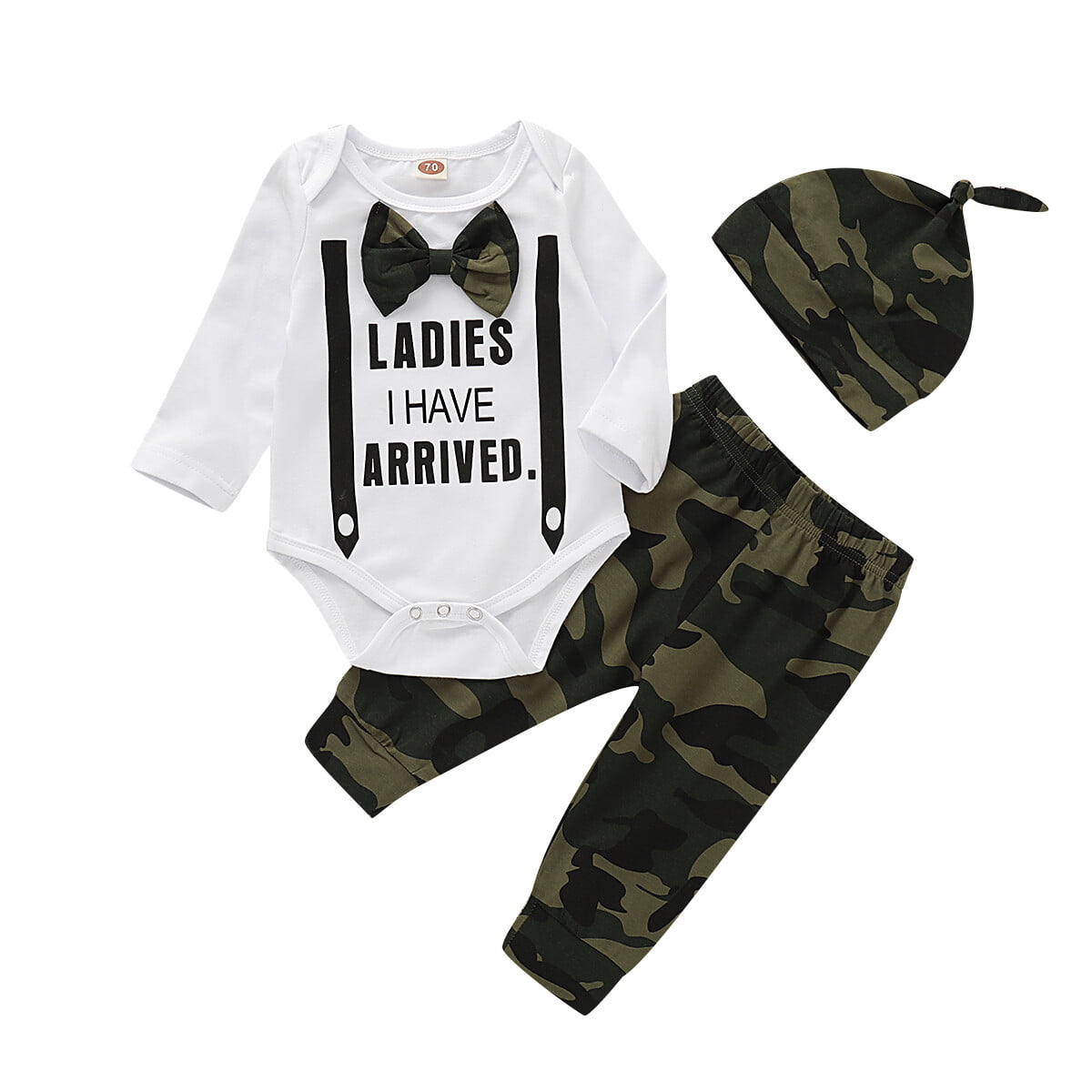 Newborn Baby Boy Clothes Letter Print Romper Tops Long Pants+Hat 3PCS Outfits