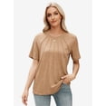 thumbnail image 4 of Blouses for Women Short Sleeve T Shirts Casual Dressy Summer Tops with Pleats Crew Neck Plain Tee for Ladies, 4 of 6