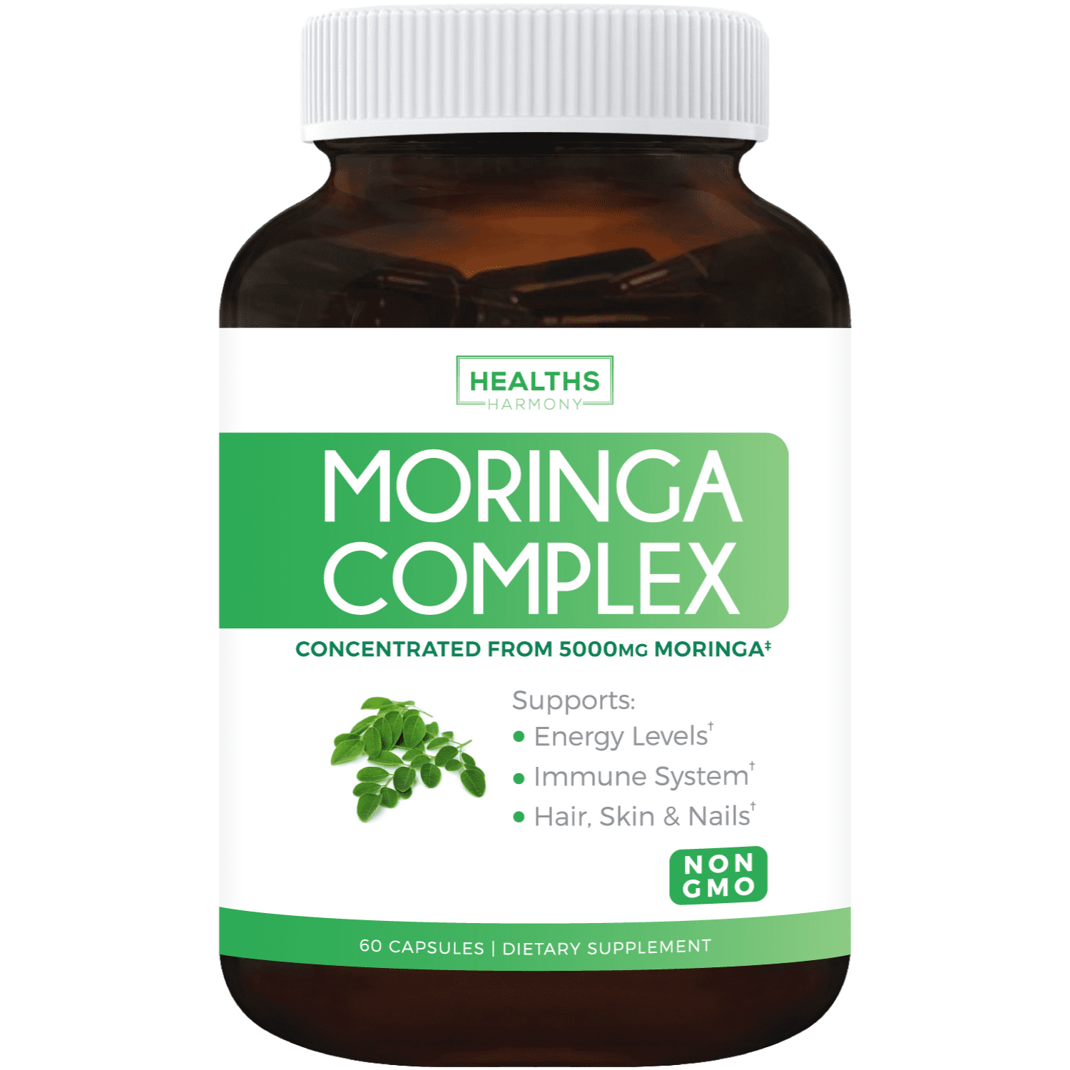 Moringa Superfood Powder Extract - Healths Harmony Moringa Complex (Non-GMO) - Oleifera Fruit, Nut & Seed Extract - 60 capsules