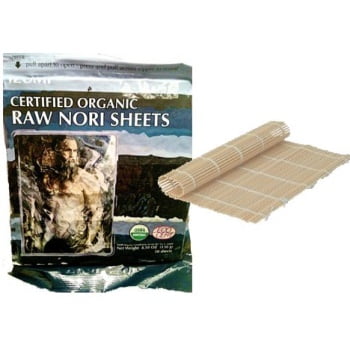 50 Raw Organic Nori Sheets + Bamboo Sushi Roller - Sushi Roll Paper wraps KOSHER