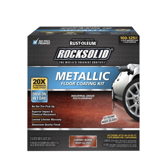 Rust-Oleum RockSolid Polycuramine Metallic Floor Coating Kit, Cherry Bomb, High Gloss, 80 Oz - 286896