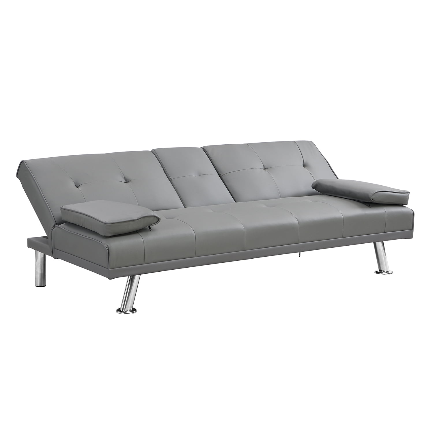 Kadyn Futon Sofa, Mid Century Sofa Bed with Armrest, Leather Futon for Office, Gray Kadyn Futon Sofa, Mid Century Sofa Bed with Armrest, Leather Futon for Office, Gray