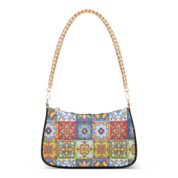Print Tote Bag for Women Mexican Talavera Tile Shoulder Bag Shoulder Handbags Chain Strap