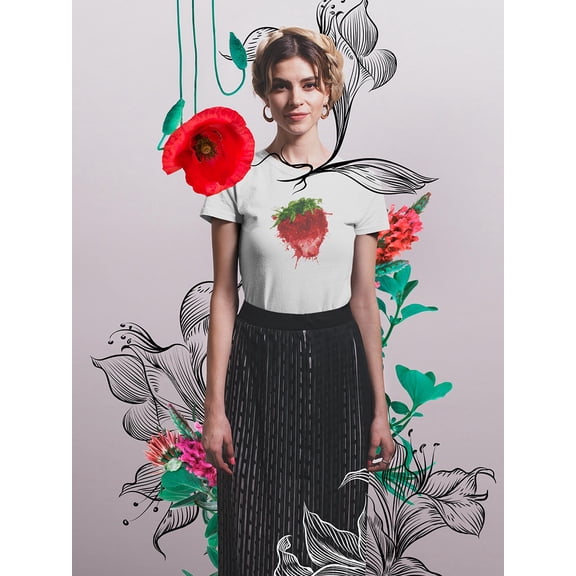 Colorful Splashes Strawberry T-Shirt Women -Image by Shutterstock, Female x-Large