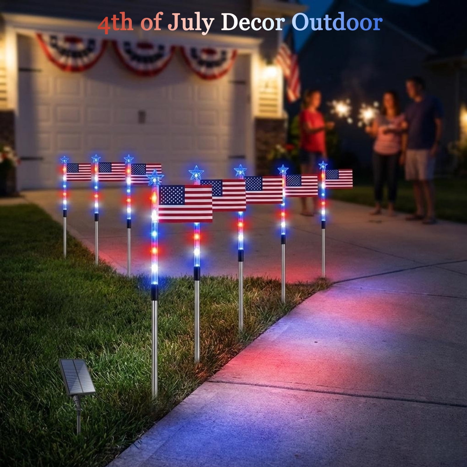 4th of July Decor Outdoor, 8 Pack US Flag Solar Garden Lights with Red White and Blue Lights & 8 Modes, Patriotic Lights Outdoor Waterproof for Fourth of July Independence Day Memorial Day