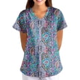 thumbnail image 3 of Iaqnaocc Scrub Tops Women Plus Size Western Ethnic Style Nurse Uniforms Trendy V-Neck Side Slits Scrub Tops Holiday Short Sleeve Tees Blouse with Pockets Orange L, 3 of 5
